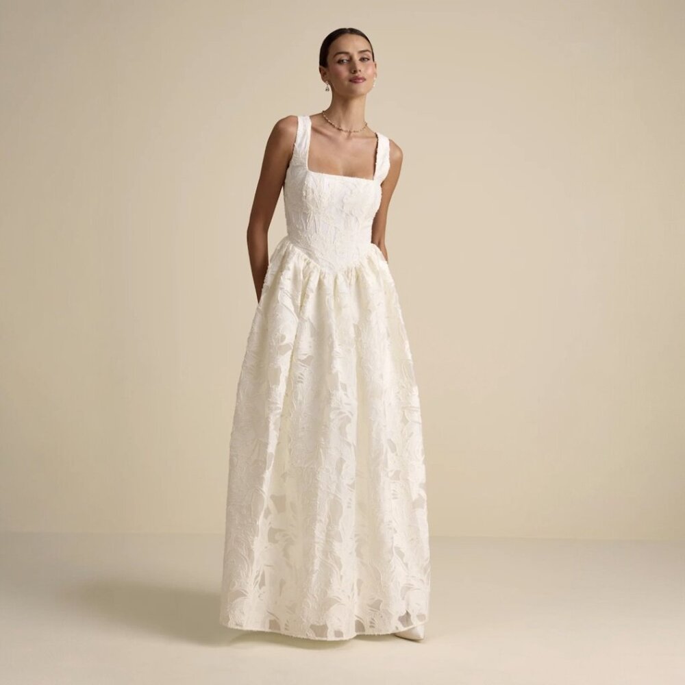 Lulus Corsen Ivory Floral Jacquard Corset A-Line Maxi Dress NWT - Picture 2 of 9